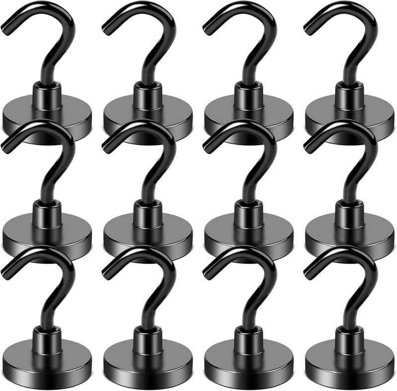 LOVIMAG Cruise Magnets with Hooks, 50lbs Magnetic Hooks for Cruise Cabins, Cruise Essentials Must Haves for Travel, Neodymium Magnets with Epoxy Coating for Hanging, Refrigerator, Kitchen -12 Pcs - Image 1